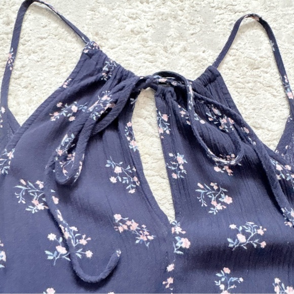 Bluenotes Women’s Navy Blue Floral Mini Dress With Lace Hem Size Medium - Picture 10 of 11